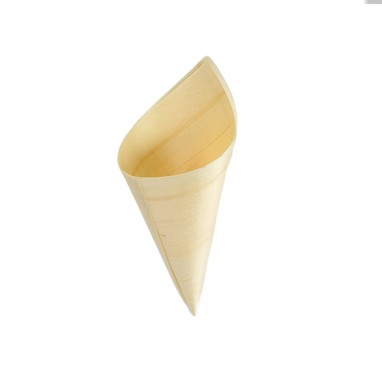 50 pcs 6" long Natural Wooden Food Serving Cones Wedding Disposable Tableware